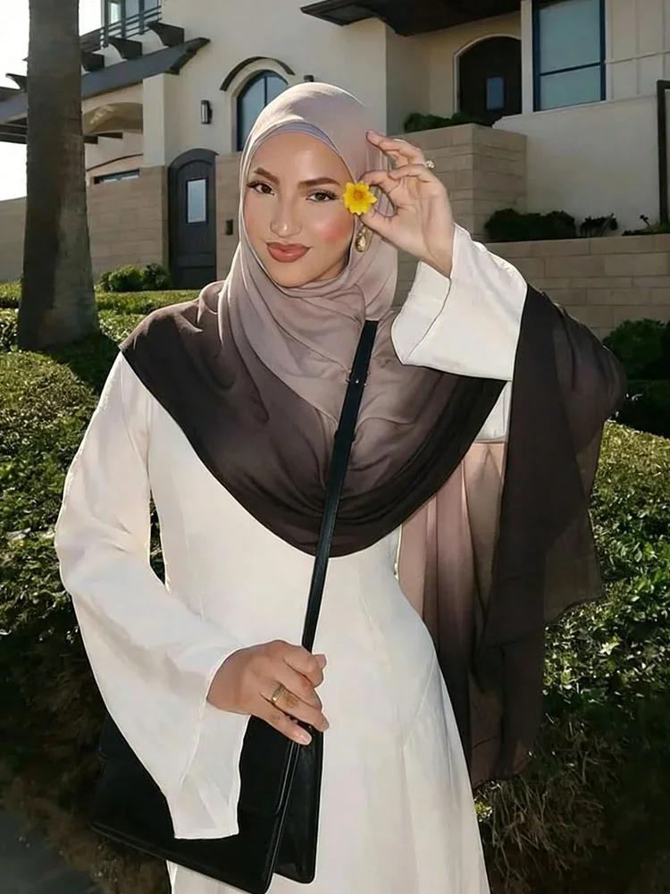 Hijabs musulmans pour femmes Ramadan, écharpes unies dégradées, châles de luxe, hijab aquarelle Eid,