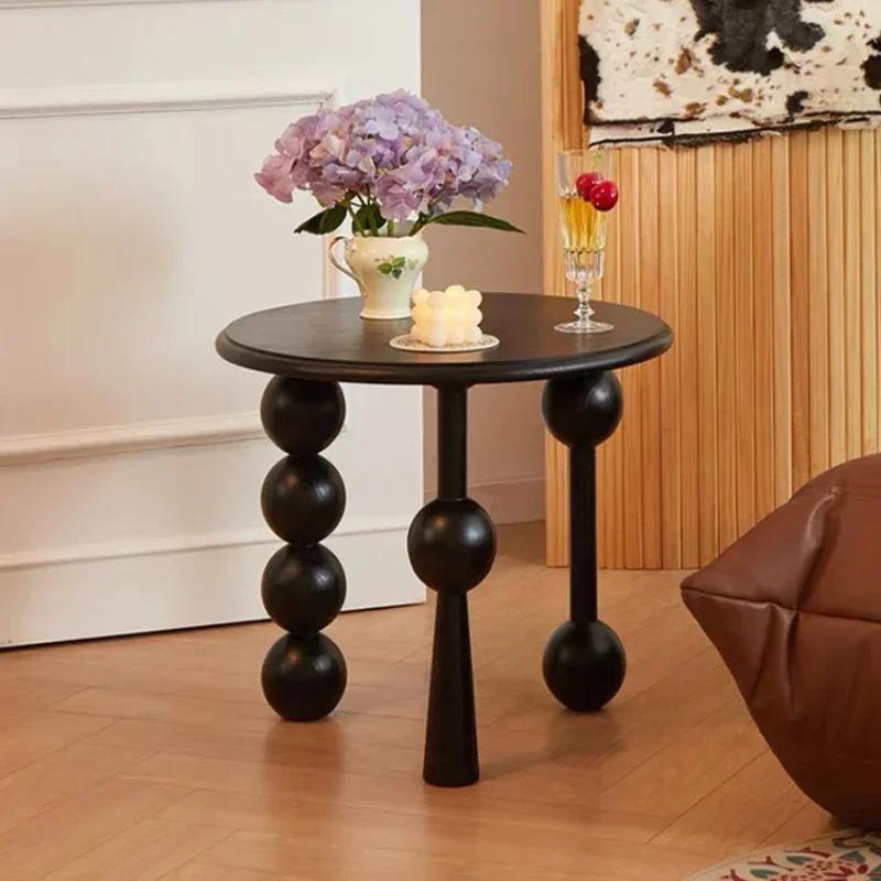 Table basse de luxe en noyer français, Table d'appoint ronde de rangement Vintage, Table de chevet d