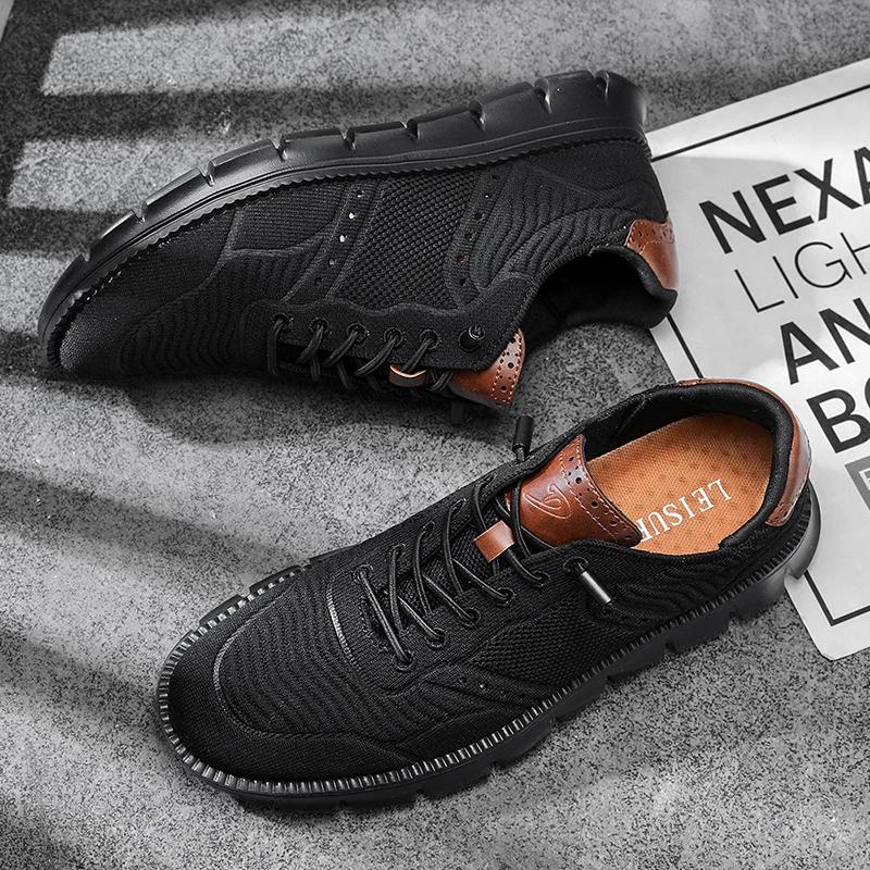 Pur noir Style britannique hommes richelieu chaussures espadrilles décontractées mocassins été respi