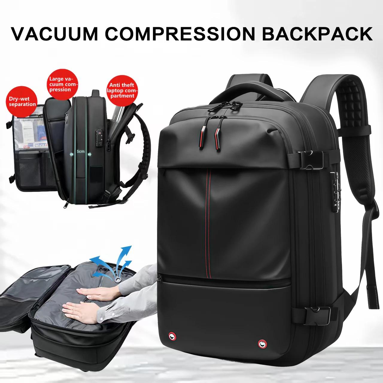 Sac à dos de voyage sous vide 60L extensible avec système de compression d'air et serrure TSA, bagag