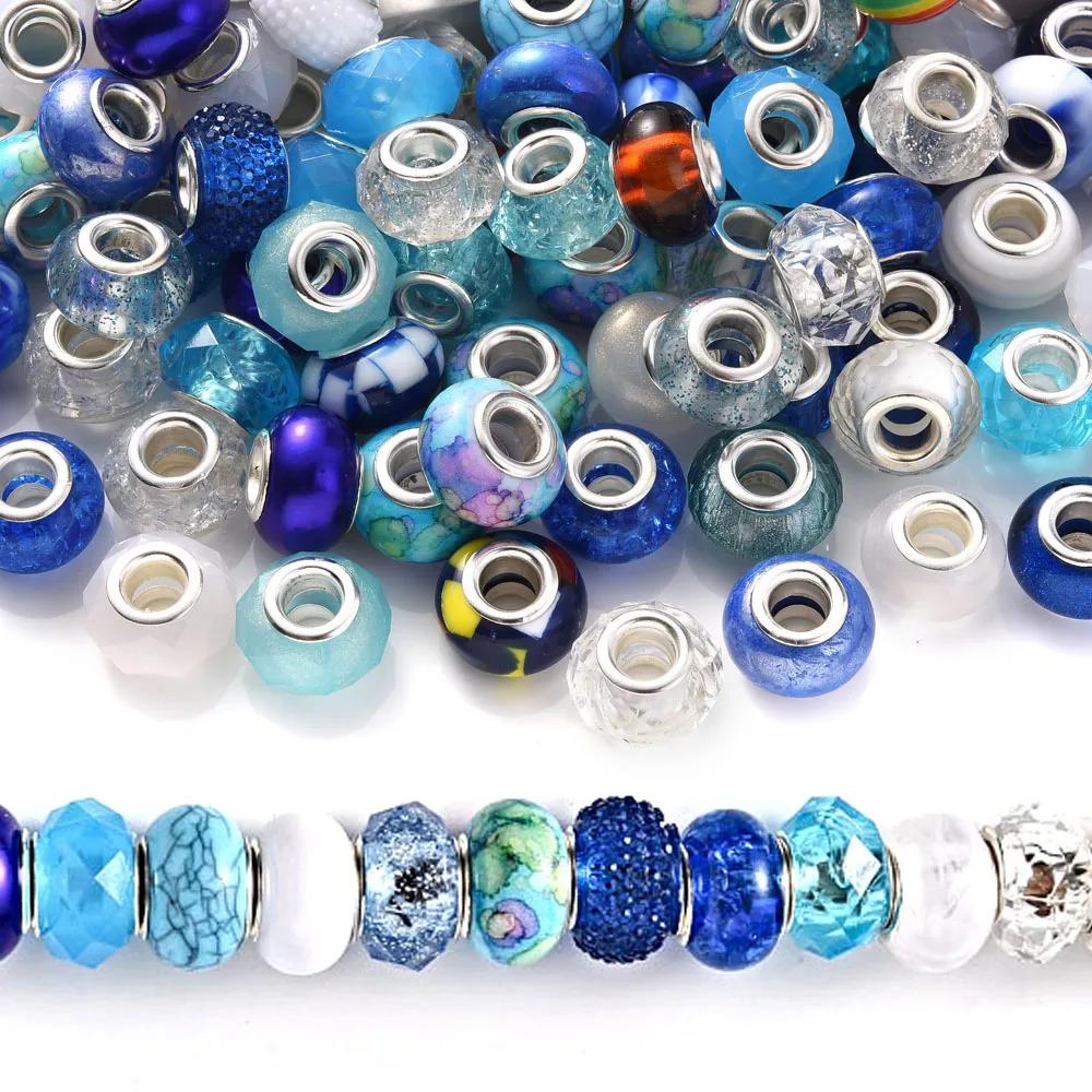 50 pièces de perles acryliques rondes plates de 14mm à grand trou, perles d'espacement en acrylique