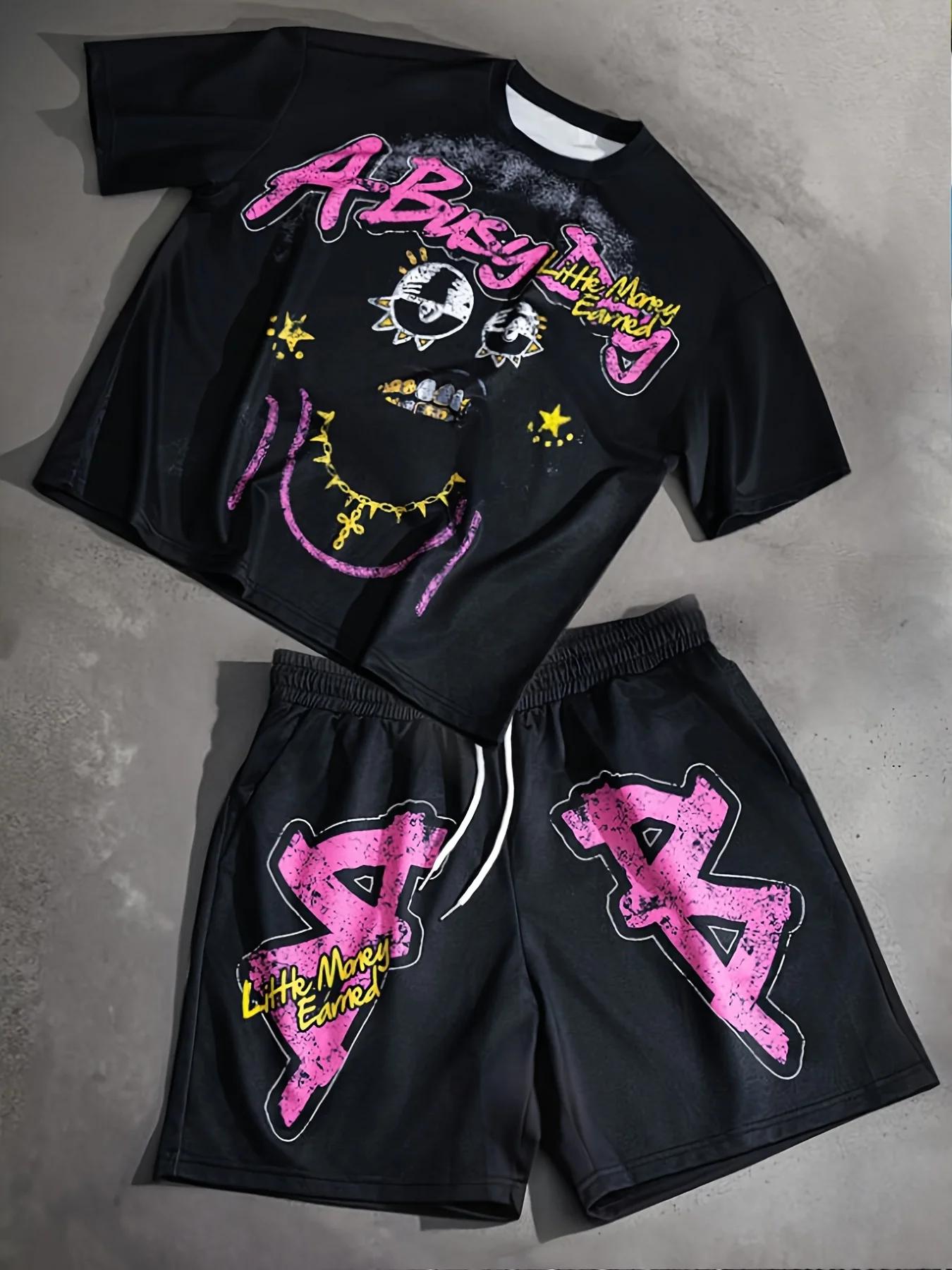 Ensemble T-shirt et short à col rond pour hommes, imprimé Graffiti personnalisé, confortable et resp