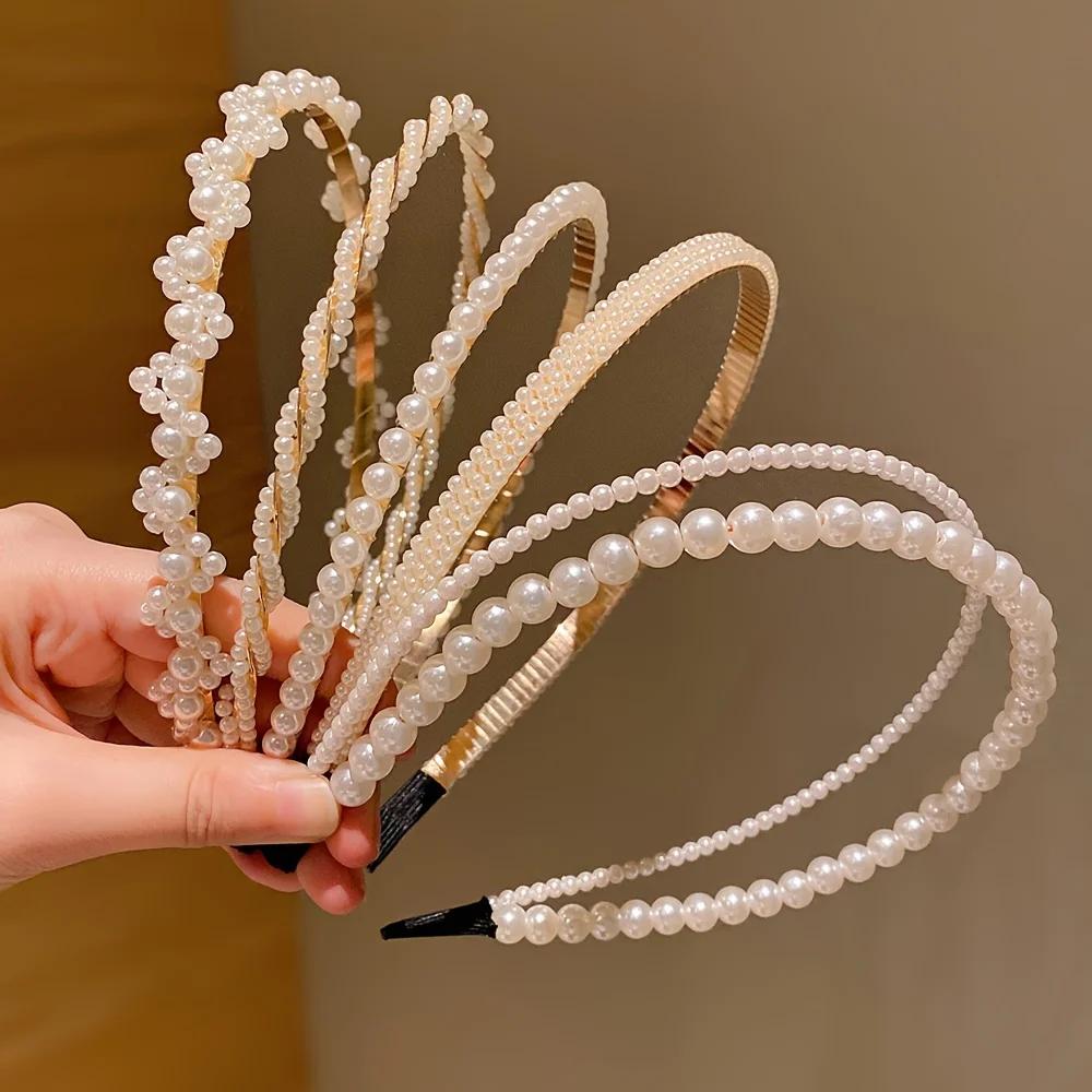 5 pièces d'accessoires pour cheveux de princesse pour filles, bandeaux en perles d'imitation pour en