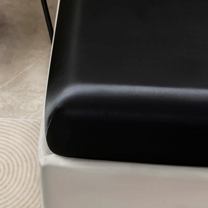 Drap-Juste en Satin Noir de Couleur Unie, Juste de Matelas avec Bande artificiel astique, Taies d'Or