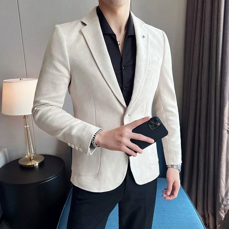 Nouvelle mode costume manteau hommes coupe ajustée peau de cerf velours élégant luxe Blazer manteau