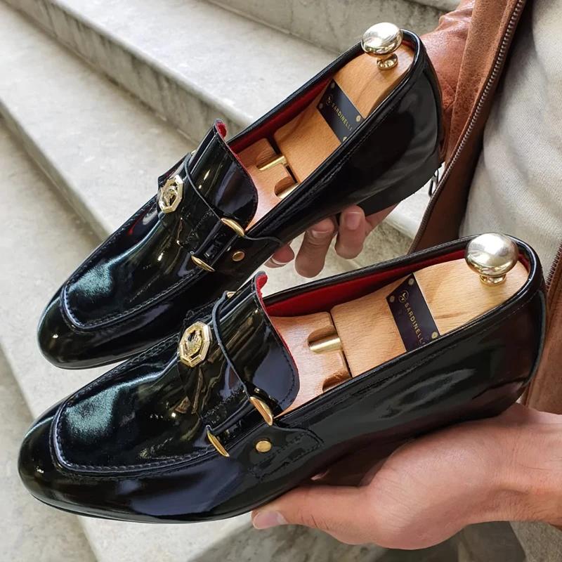 Nouveautés mocassins pour hommes chaussures en cuir noir brillant à boucle chaussures habillées de b
