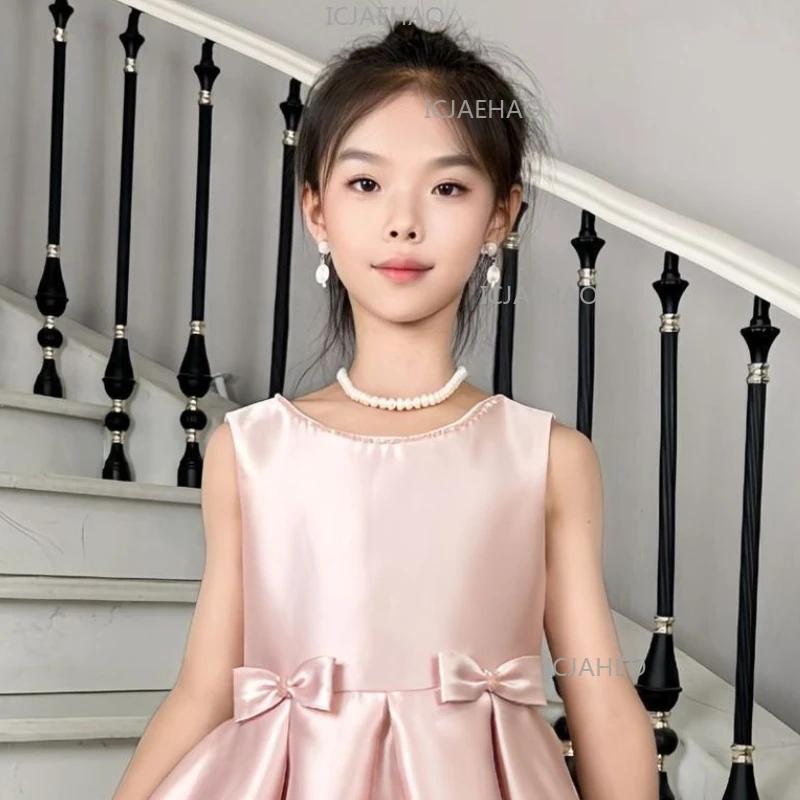Robe de Soirée Formelle pour Filles 2026, Nouvelle Robe de Princesse en Satin Rose, Tenue Élégante p