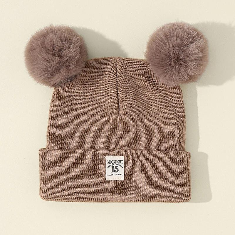 Automne hiver bébé chaud tricoté chapeaux avec Pom enfants tricot bonnet chapeau couleur unie enfant