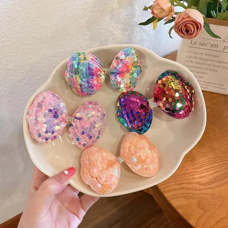 Pinces à cheveux longues à paillettes de couleur dégradée, 5 pièces, grand nœud, pour filles et enfa