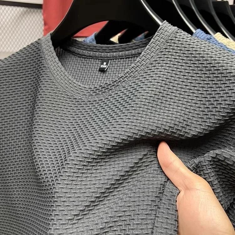 T-shirt d'été en maille de soie glacée pour homme, col rond, manches courtes, nouvelle collection 20