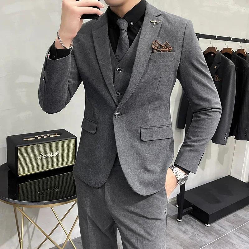 (Veste + gilet + pantalon) haut de gamme marque Boutique mode couleur unie hommes décontracté costum