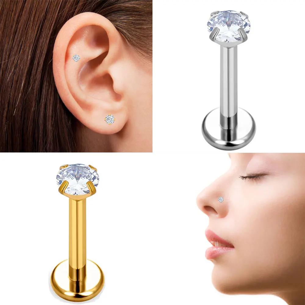 10 pièces clous d'oreille sans fil G23 titane nez PIERC punaise Labret lèvres anneaux boucles d'orei