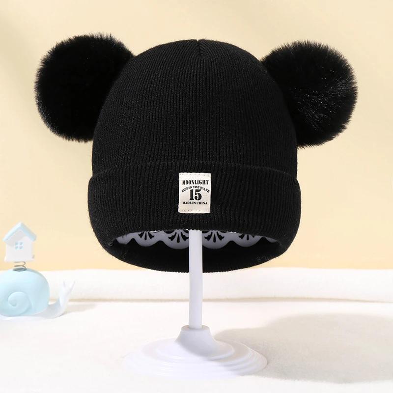 Automne hiver bébé chaud tricoté chapeaux avec Pom enfants tricot bonnet chapeau couleur unie enfant