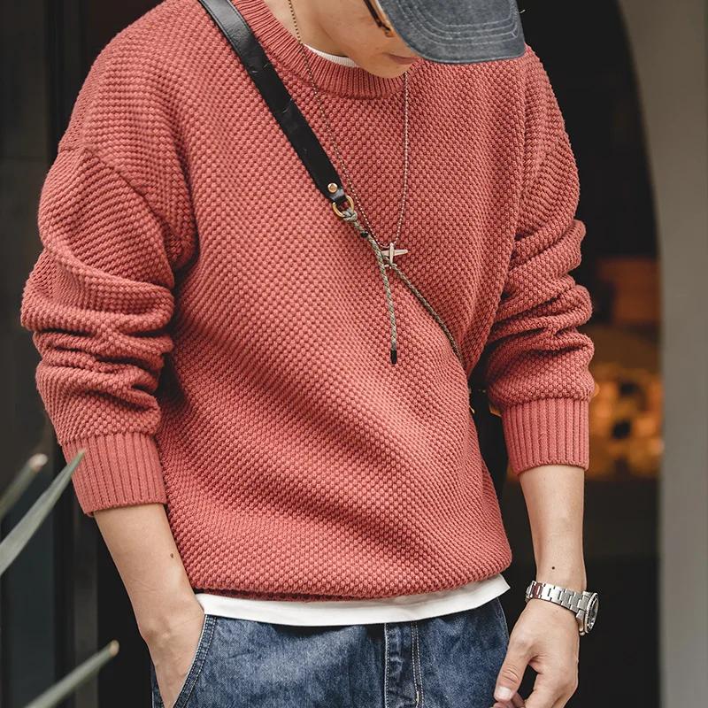 Maden vêtements de travail hommes Vintage poids lourd gris ananas motif pull épaissi col rond paress