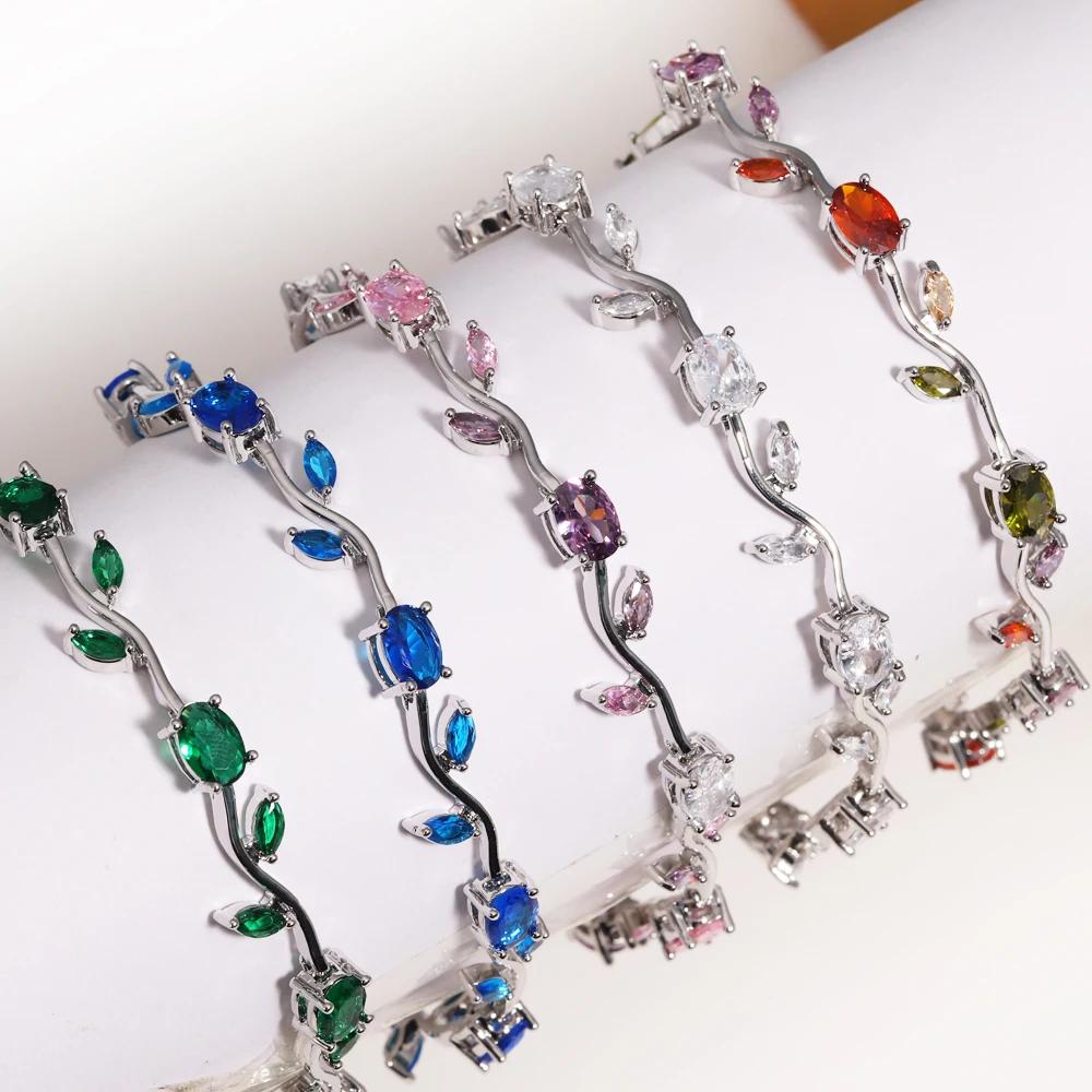 Bracelets colorés en zircone cubique pour femmes, breloque tendance, coupe Marquise, feuille CZ, bij
