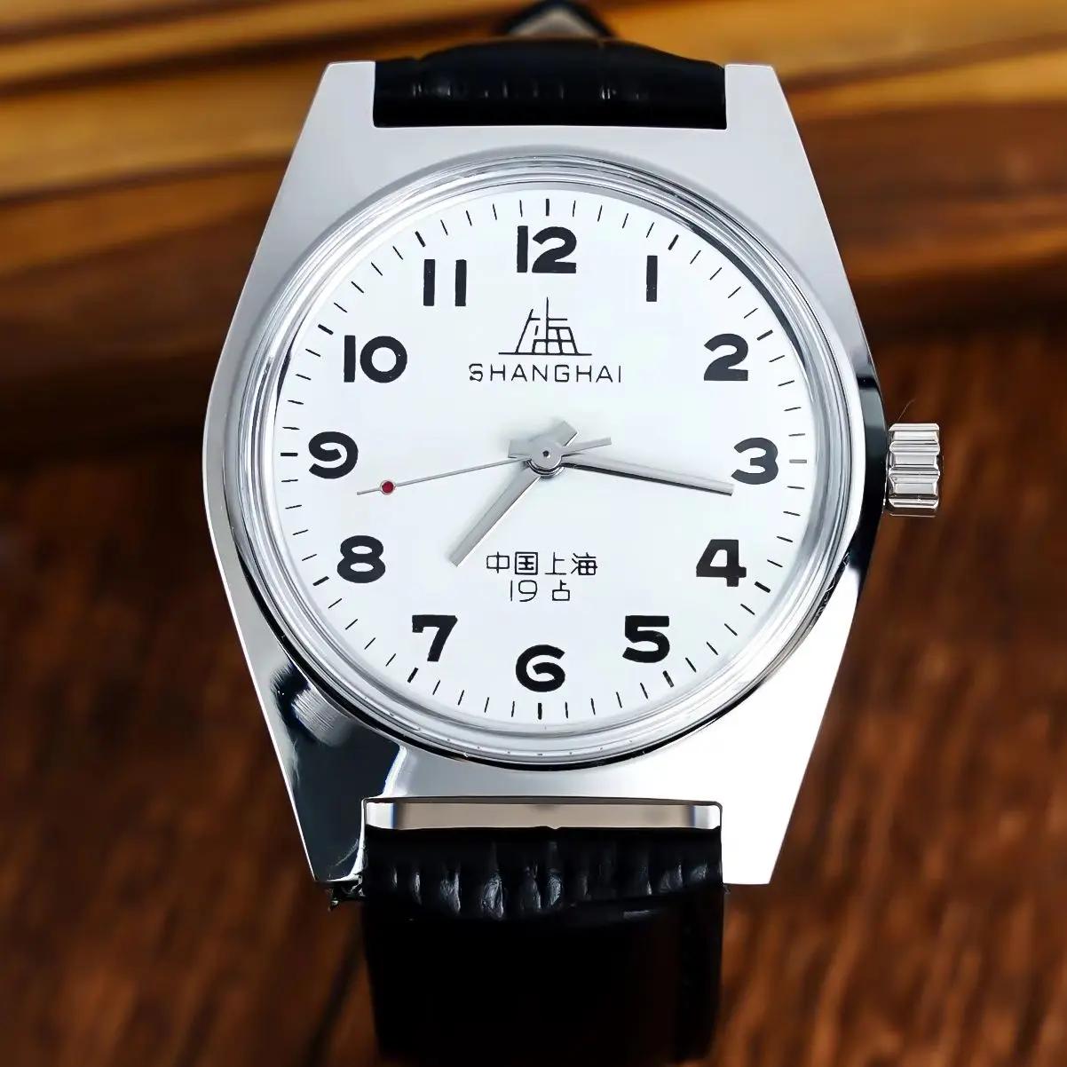 Montre Shanghai 7120 d'inspiration vintage 36 mm - Montre-bracelet mécanique pour homme pour collect