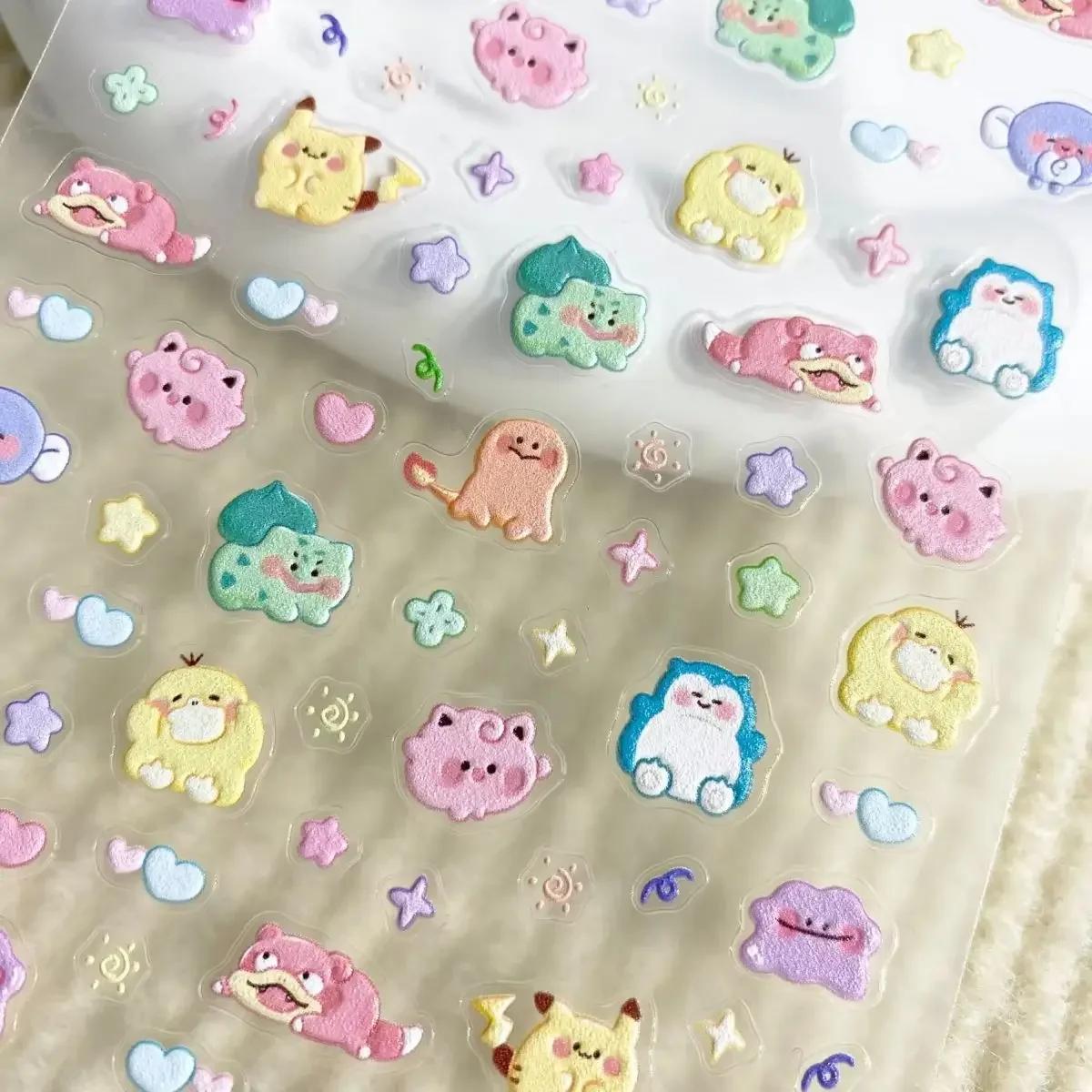 Autocollants pour ongles Pokemon Pikachu, en relief 5D, pour Nail Art, tasse d'eau, coque de télépho