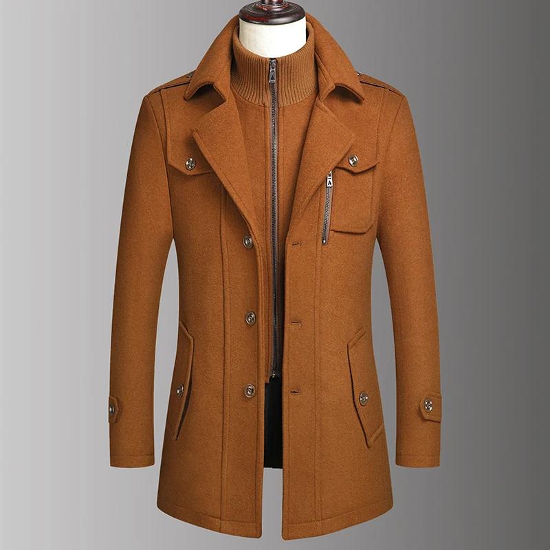Manteau en laine à Double col pour hommes, beau manteau en laine à la mode pour hommes d'âge moyen,