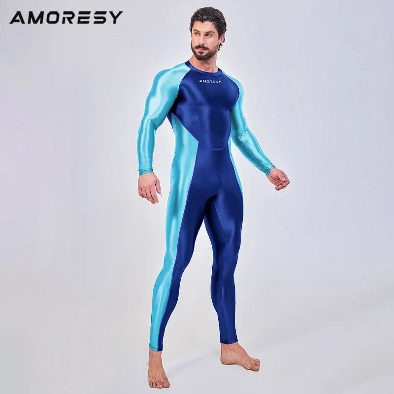 AMORESY hommes lisse pleine longueur survêtements une pièce collants combinaisons Spandex course bar