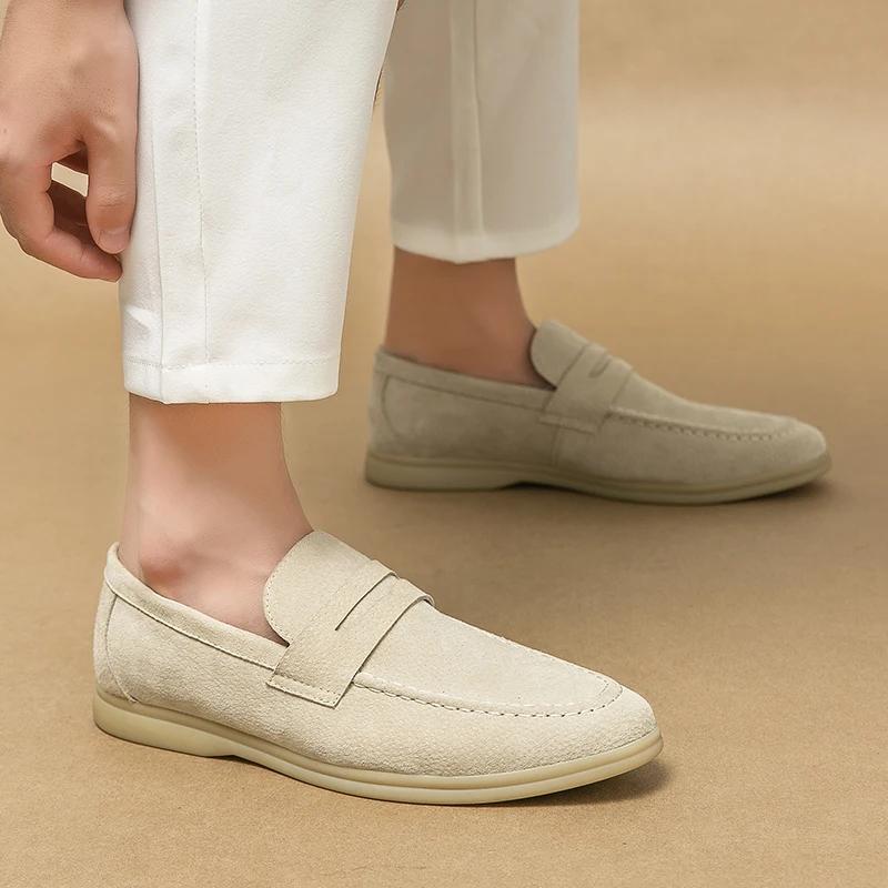 Chaussures pour homme en cuir suédé rétro de créateur, mocassins à enfiler, chaussures habillées Pen