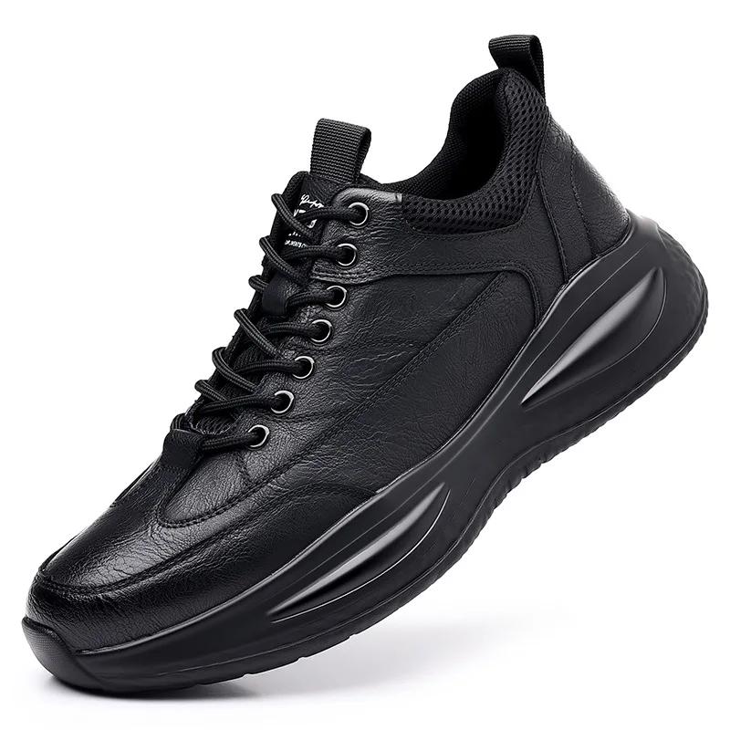 Chaussures décontractées en cuir pour hommes, baskets tendance à semelle épaisse, chaussures de marc