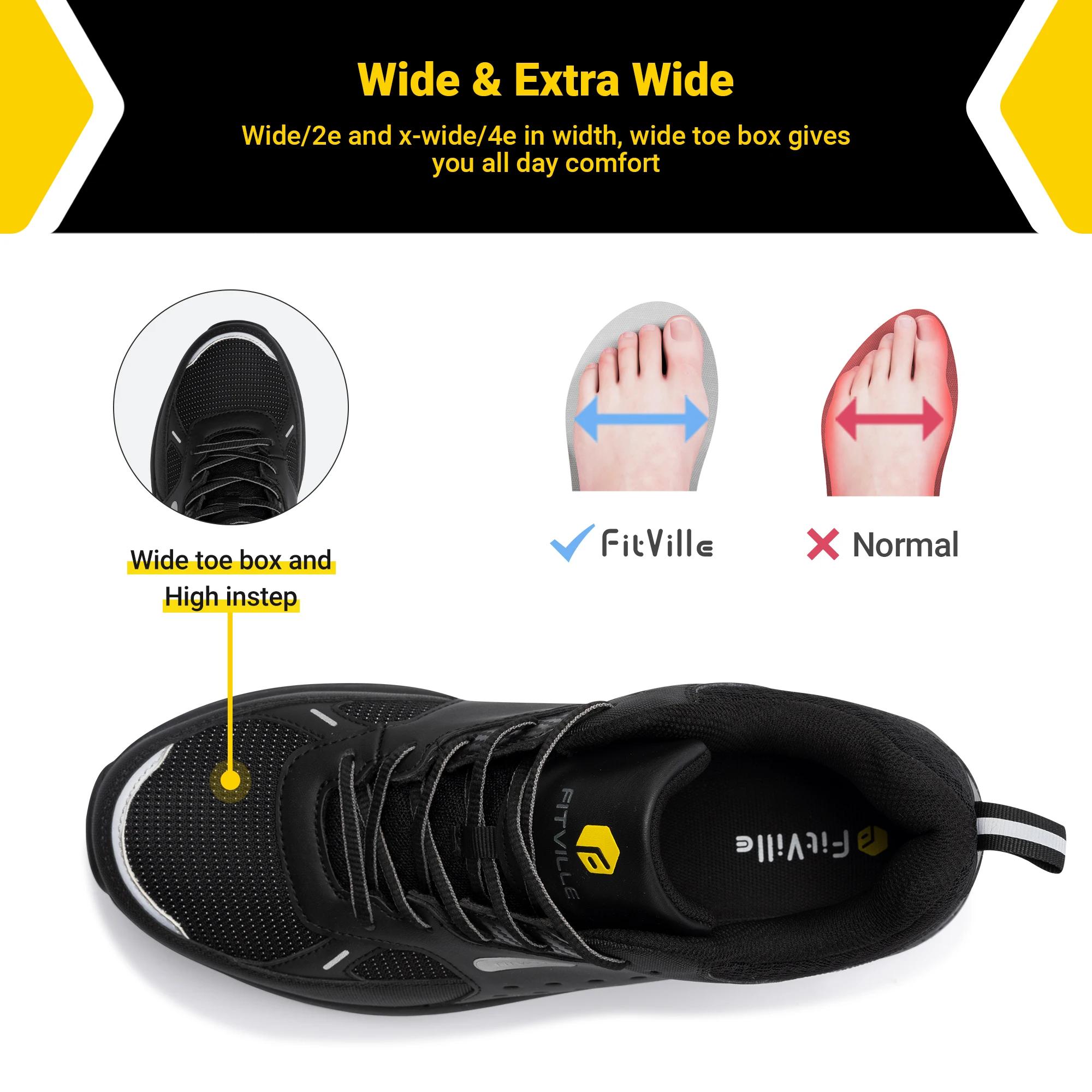 FitVille chaussures de travail Extra larges pour hommes chaussures décontractées anti-dérapant bout