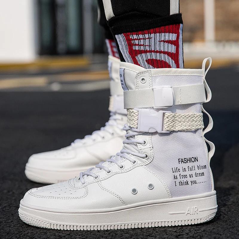 Style Punk Orange bottes hautes Couple Streetwear boucle sangle Designers chaussures hommes chaussur