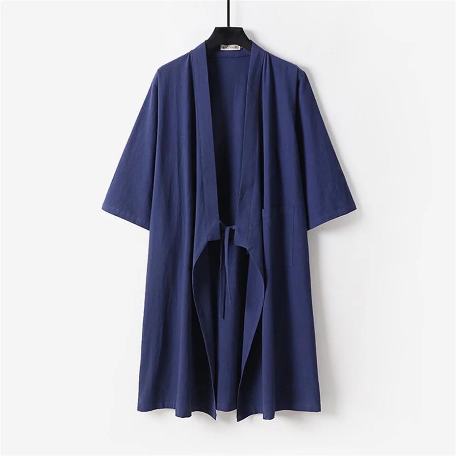 Cardigan Long Kimono chemise veste hommes grande taille 9XL chemises en lin Hanfu Daoist Robe chemis