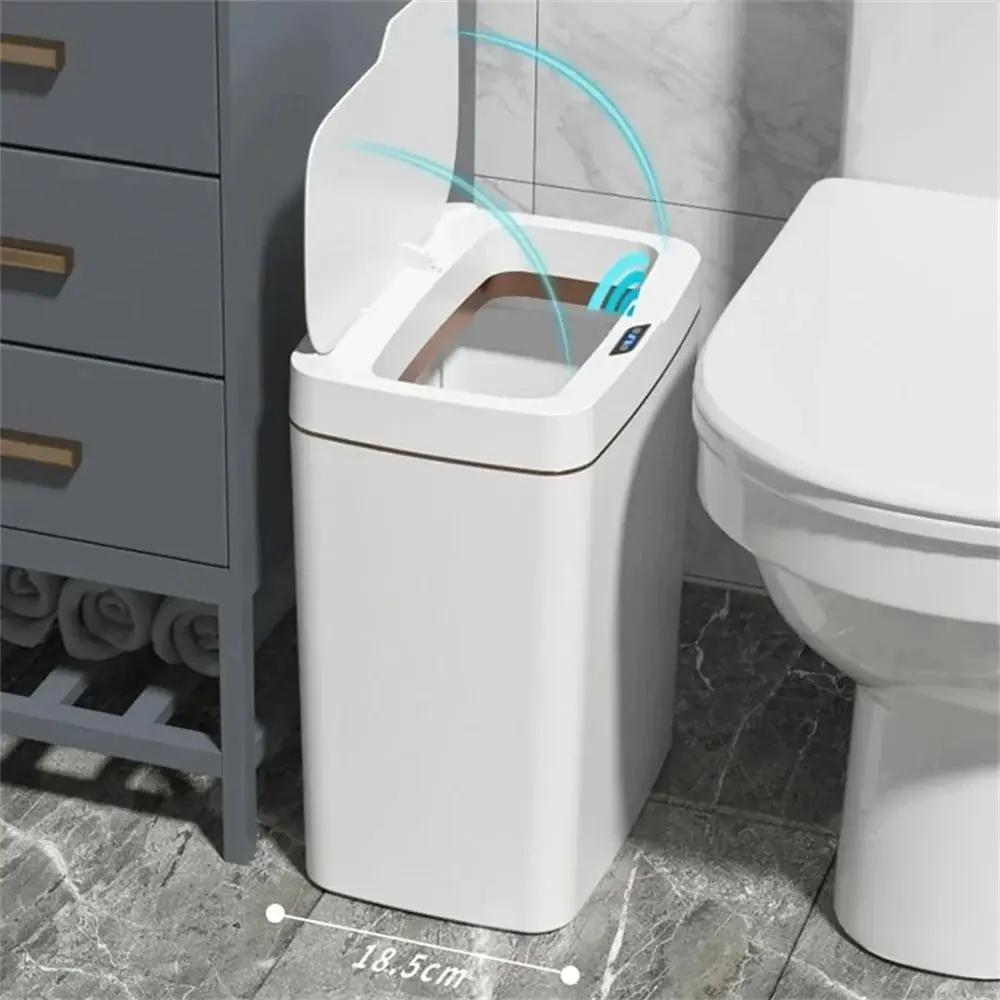 Poubelle de salle de bain intelligente, bagage automatique, poubelle électronique blanche, sans cont