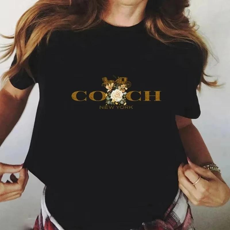 Printemps/été 2026 T-shirt femme de luxe imprimé haut col rond motif manches courtes Hip Hop T-shirt