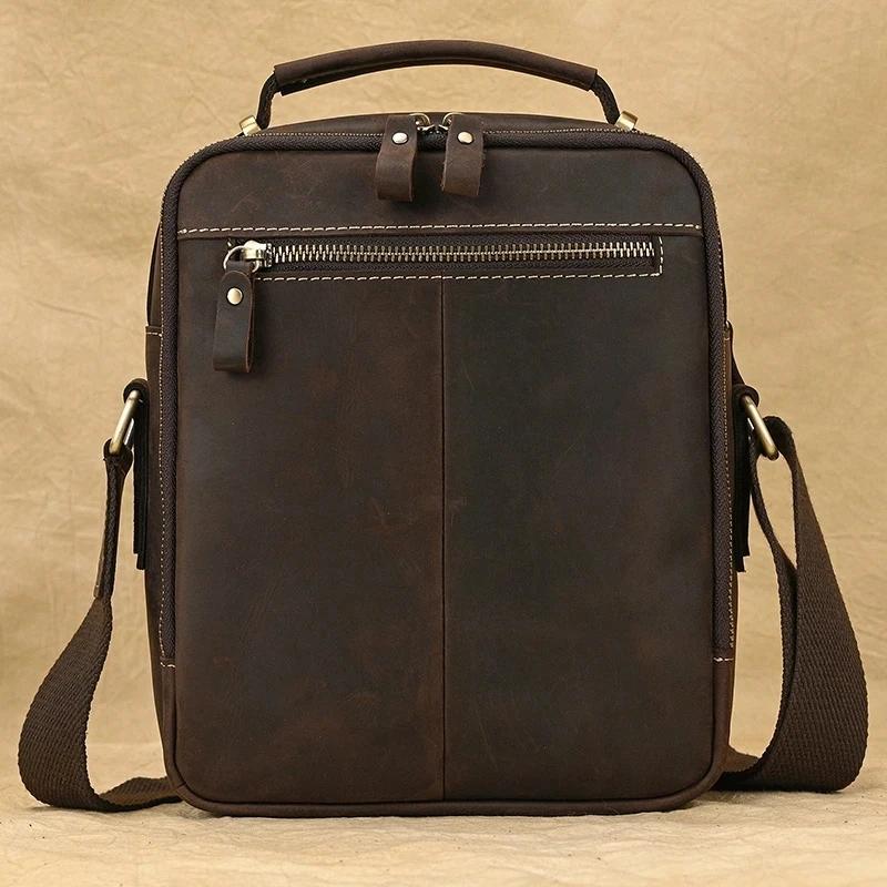 Luufan-Sac en cuir véritable pour homme, sac messager vintage, peau de cheval, double fermeture écla
