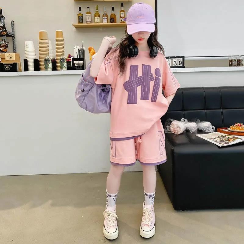 Ensembles de t-shirts pour filles, nouvelle collection été, hauts à manches courtes + shorts, 2 pièc
