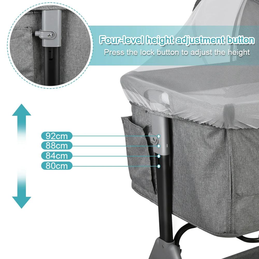 Lit Bébé jusqu'à 9 kg, Cododo Bébé, Réglage de la Hauteur 4 Hauteurs, Inclinaison, 4 Roulettes avec
