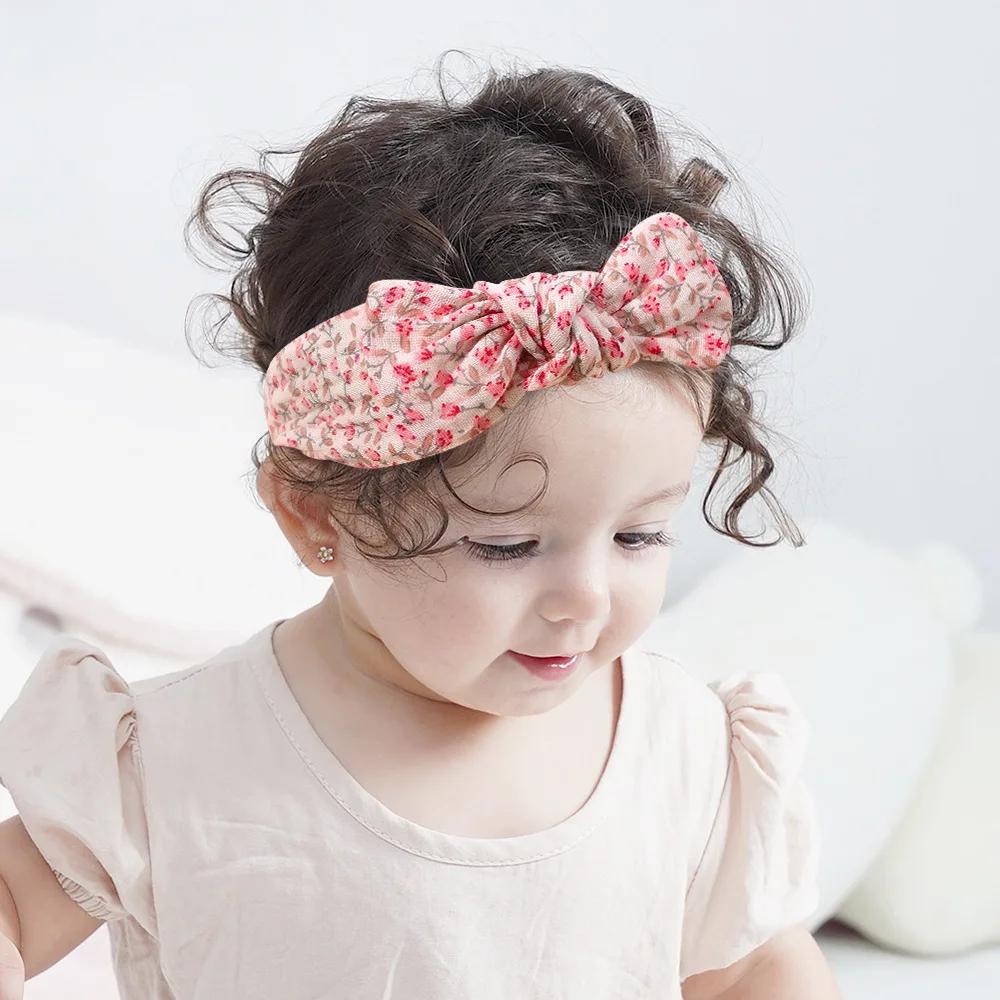 5 pièces/ensemble solide mousseline coton lin bébé bandeau élastique lapin oreille bandeau de cheveu