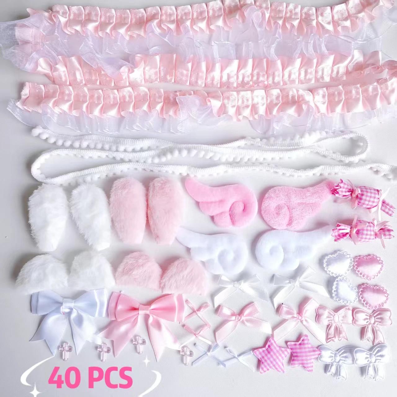 Kit de matériel en dentelle fait main, 40 pièces, oreilles de lapin en peluche, accessoires ailes d'