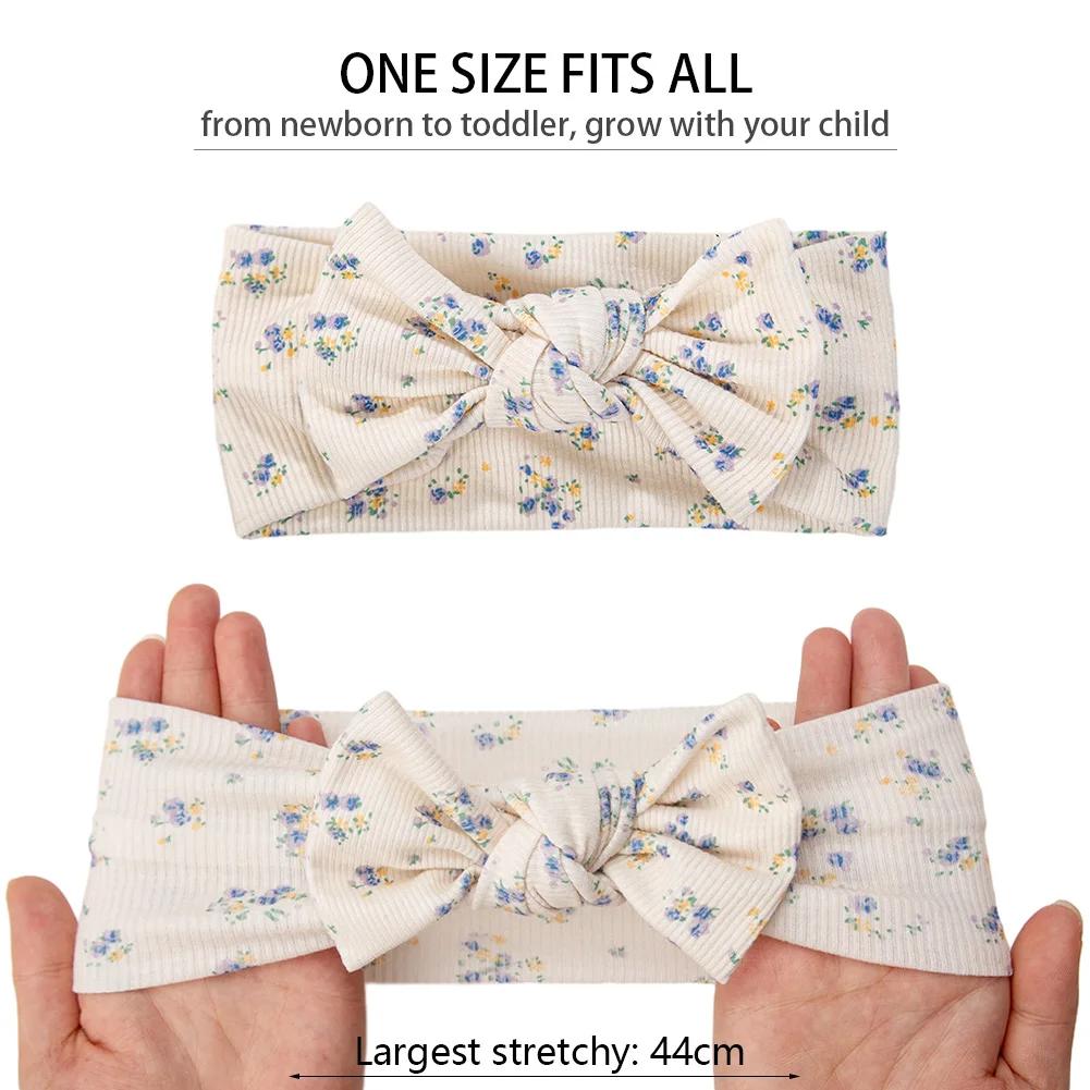 3 pièces/lot Ins côtelé bébé filles bandeaux Floral rouge coeur Dasiy imprimer arcs élastiques bande