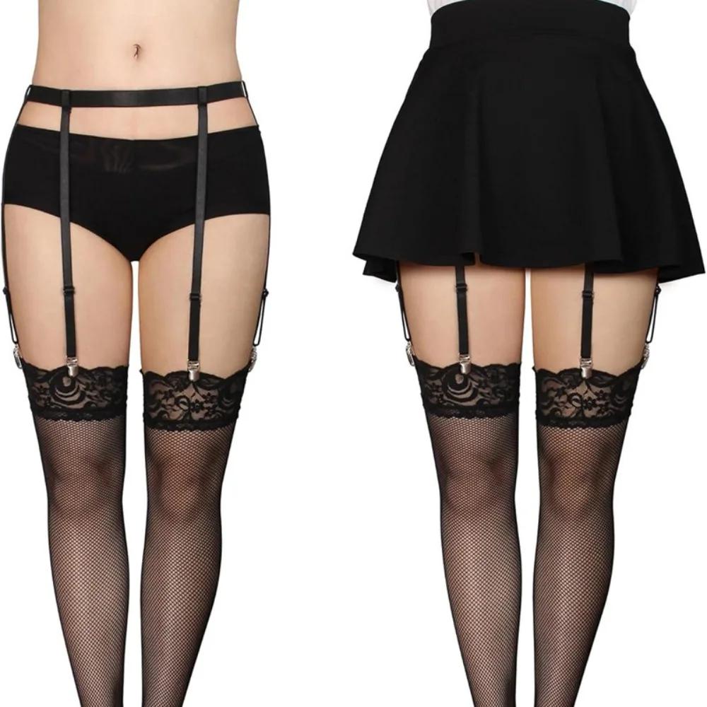 Cuisse haute bas porte-jarretelles pour femmes filles réglable élastique jambe chaussette bretelles