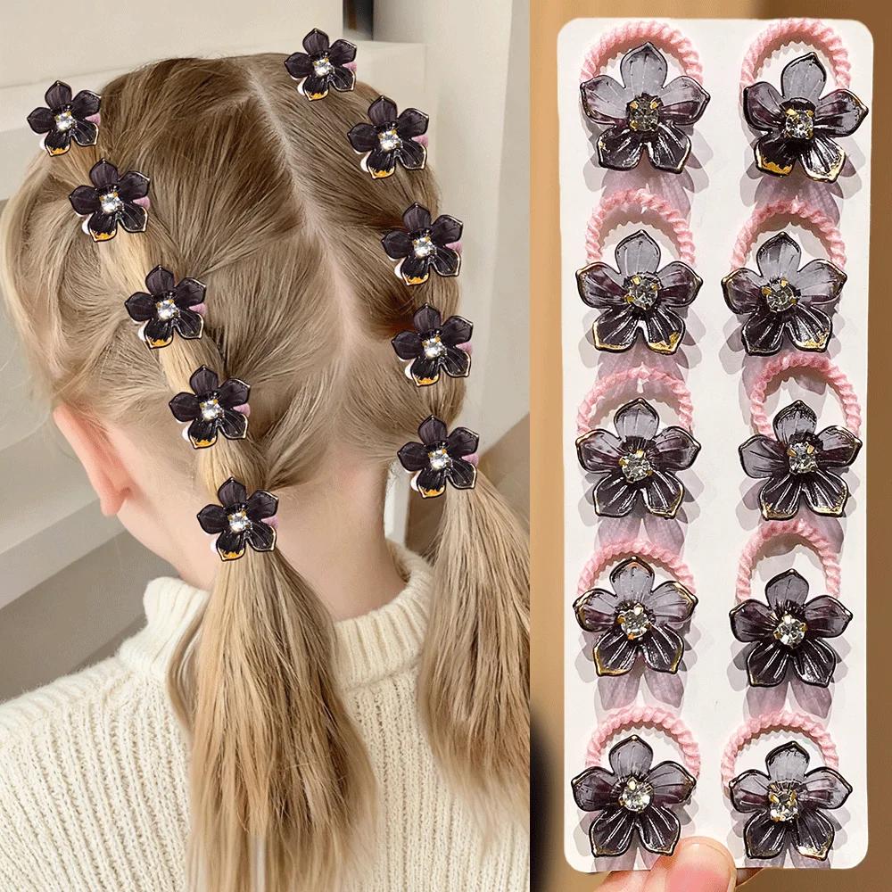 Bandes de cheveux élastiques pour filles, 10 pièces, avec strass et décorations florales, attaches d
