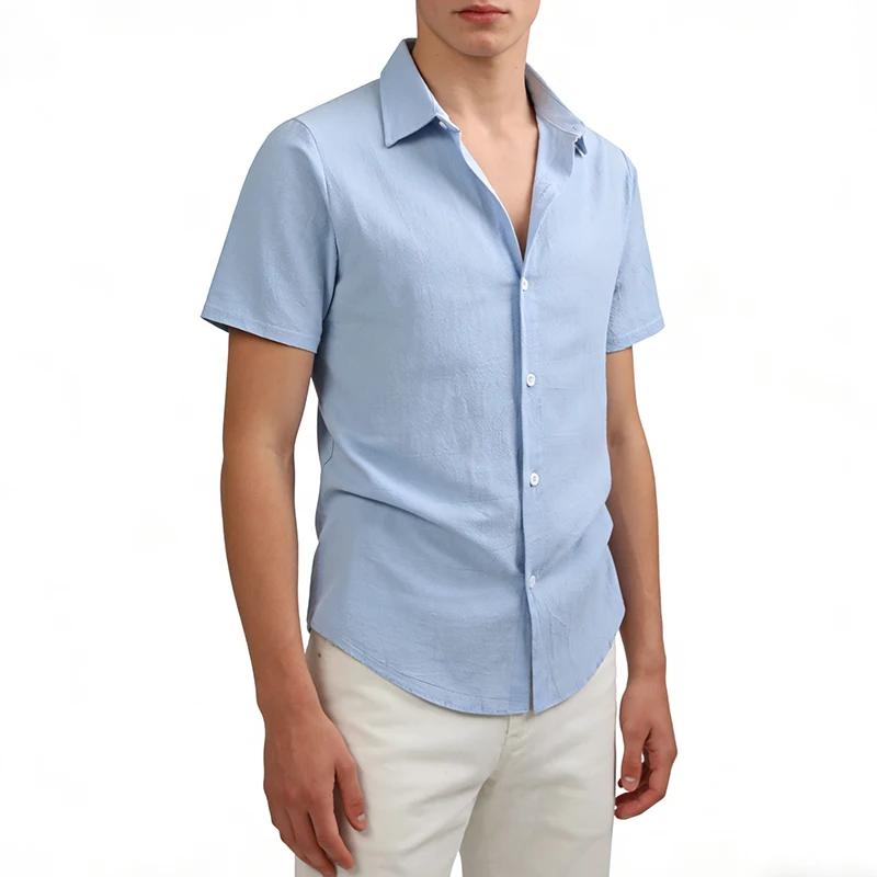 Chemise 100% Lin et Coton pour Homme, Manches Courtes, Hauts Masculins, Vêtements de Marque 2026, Ch