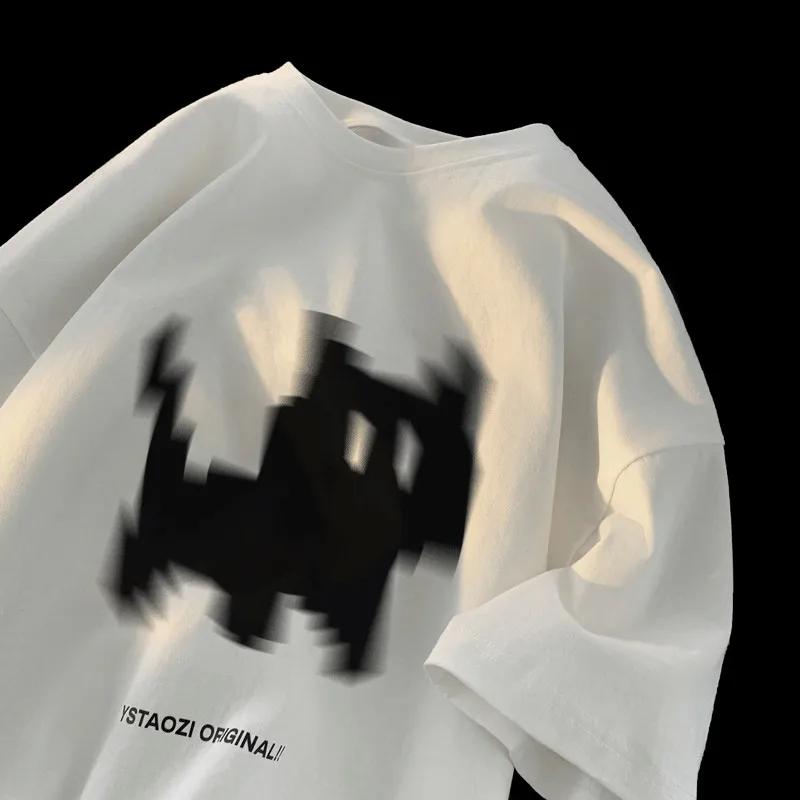 T-shirt paresseux japonais M-8XL, haut de grande taille, imprimé chat noir flou, adapté aux hommes e
