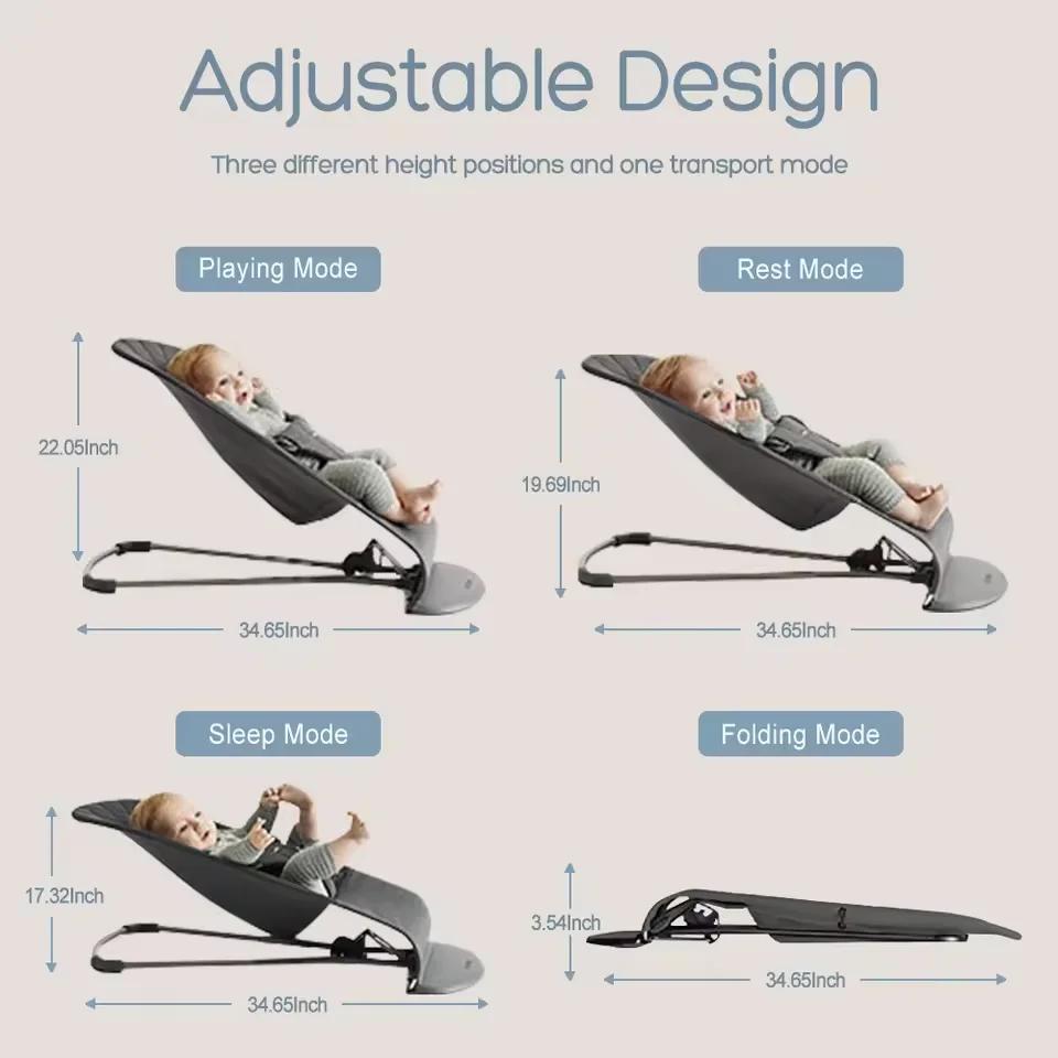 Chaise à bascule pliable pour bébé, avec jouets, siège videur réglable avec housse en tissu, chaise