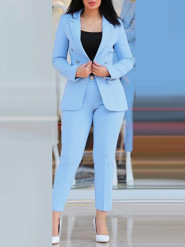 Ensemble de deux pièces pour femmes, costume uni + pantalon, coupe ajustée, mode professionnelle, do