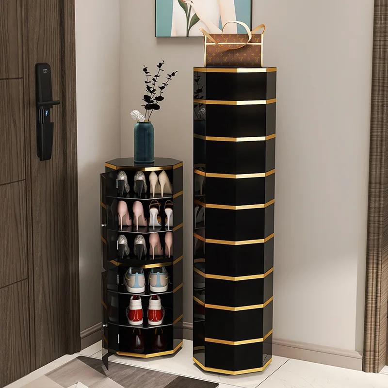 360 ° Armoire à chaussures rotative pour salon 6-14, étagères à chaussures multicouches, rangement