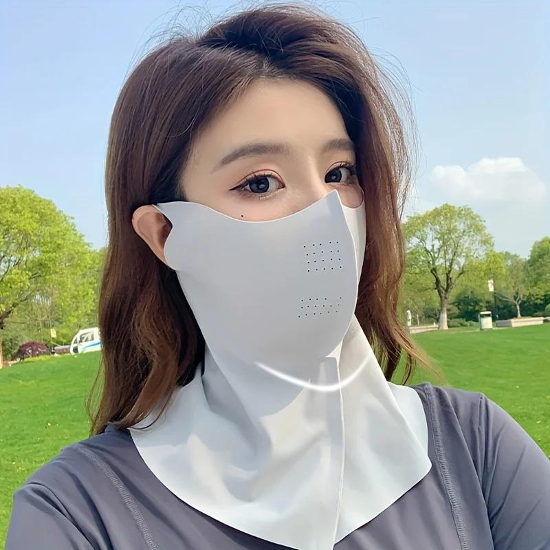 Masque facial en soie glacée de couleur unie, polyvalent pour les sports de plein air, écharpe, trou