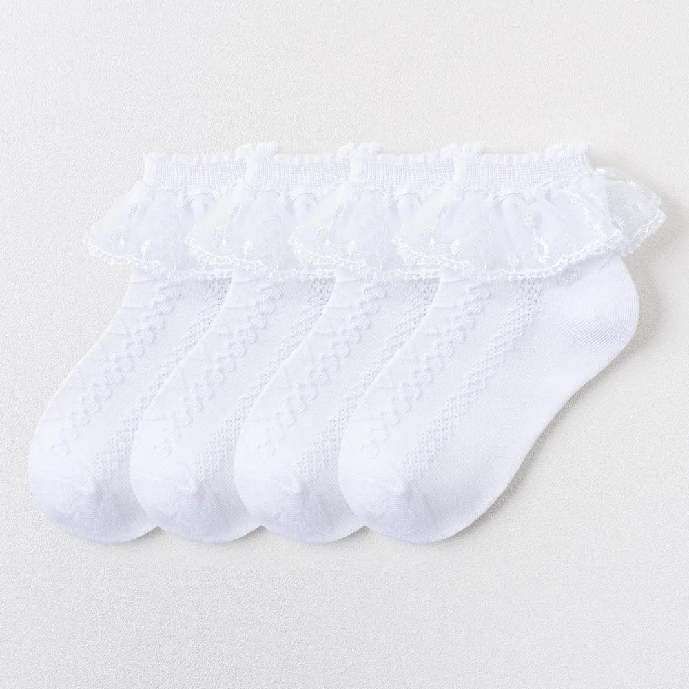 4 paires de chaussettes à volants en dentelle pour filles, respirantes, confortables, adorables, Sty