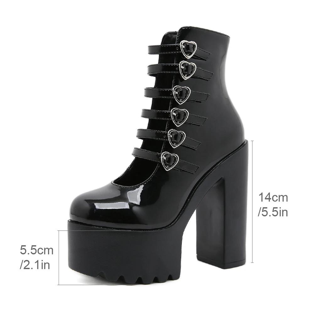 Gdgydh escarpins à talons bloc pour femmes mode multi boucle sangle coeur conception robe Cosplay ch