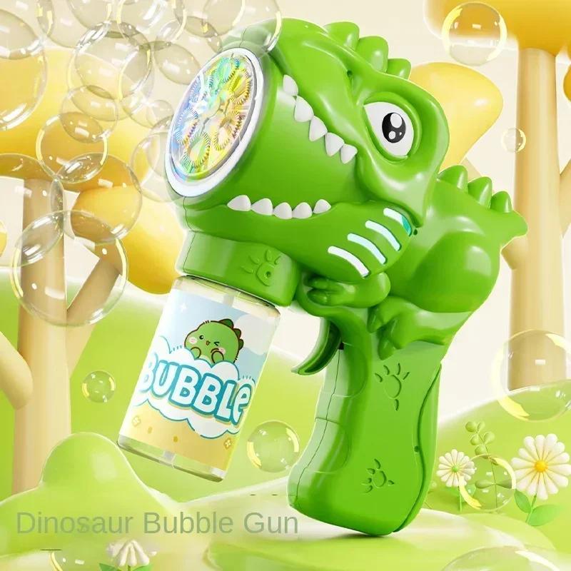 Machine à bulles dinosaure à 6 trous, pistolet à bulles électrique avec lumière, pistolet à bulles e