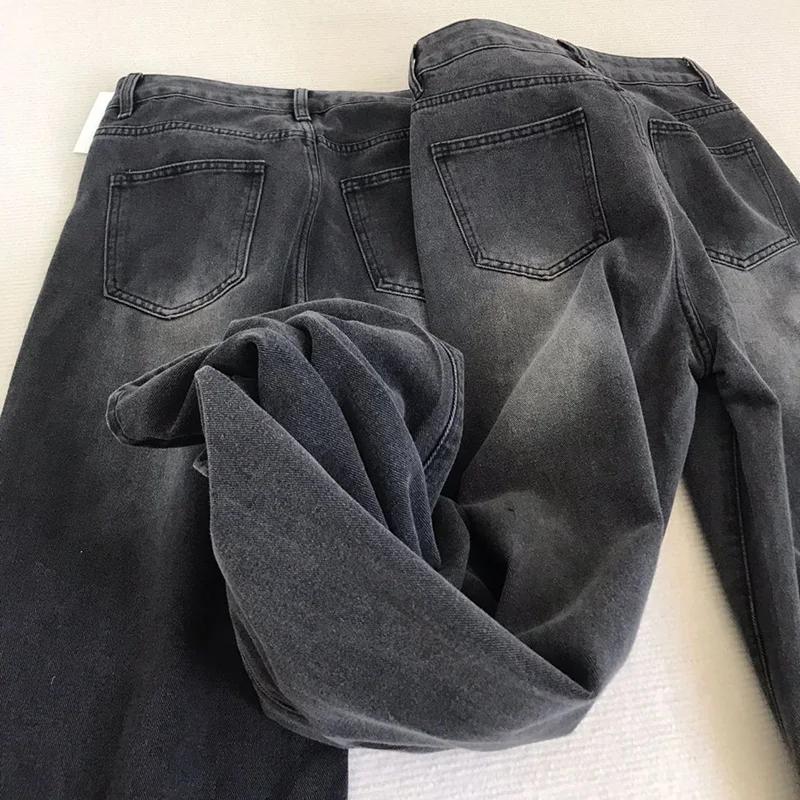 Jean taille haute rétro noir gris pour femme, pantalon en Denim à jambes droites, coupe ample, fin,