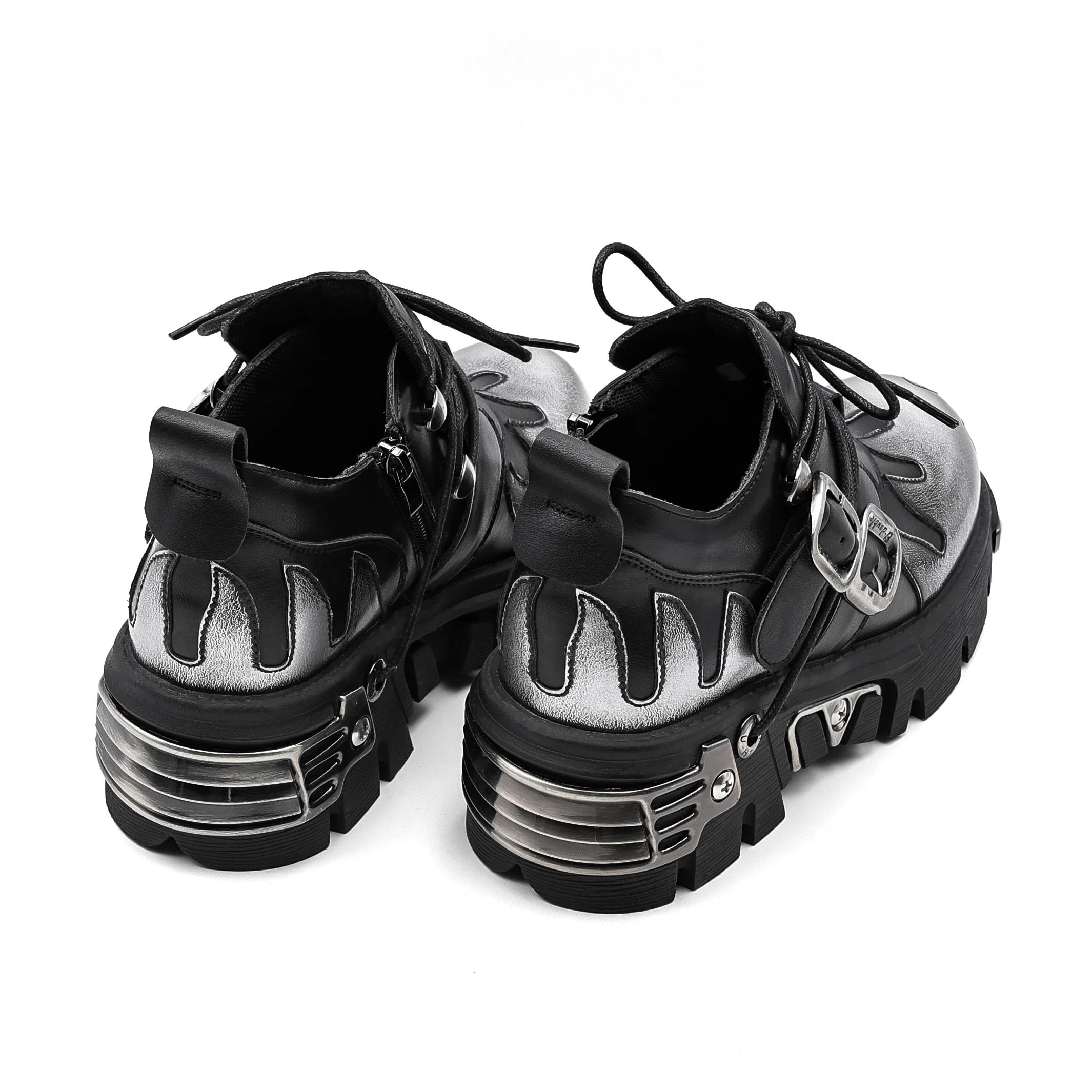 Chaussures de Couple Rock Vintage pour hommes et femmes, bottes rétro en cuir Punk foncé, Design de