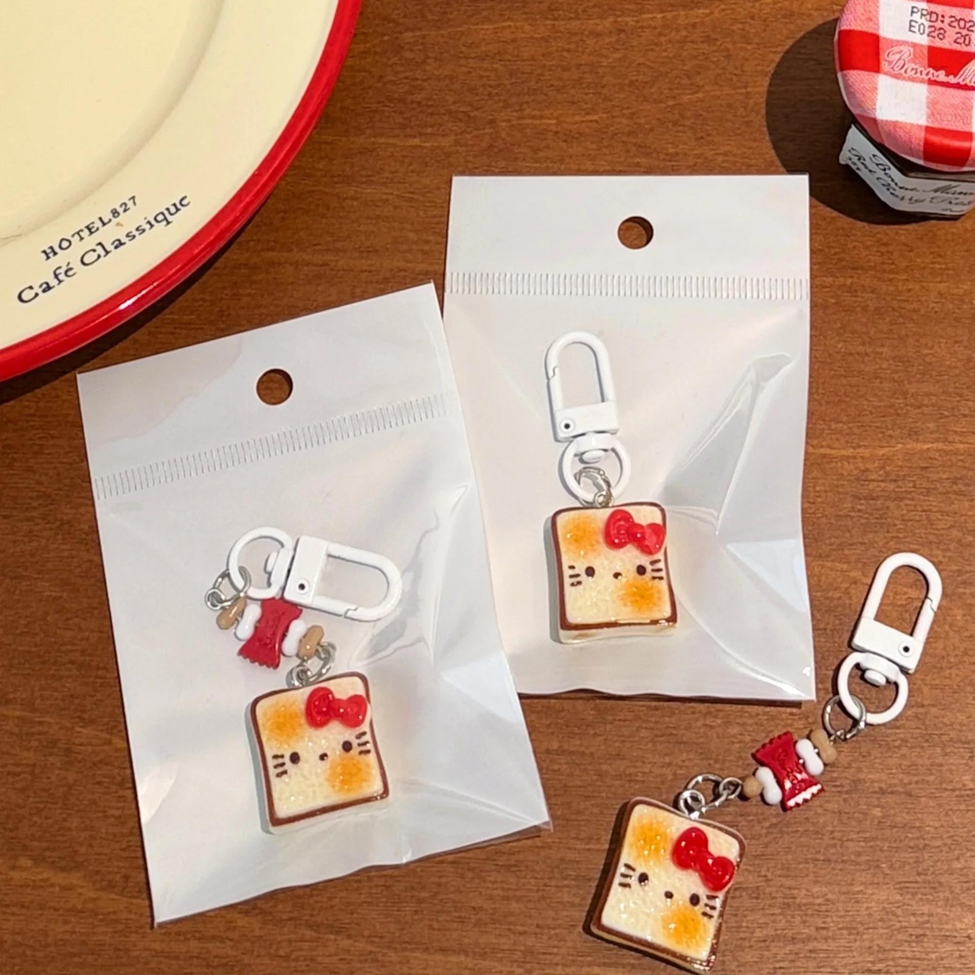 Sanrio – porte-clés Hello Kitty en forme de Toast, mignon et créatif, pendentif de chat, décoration
